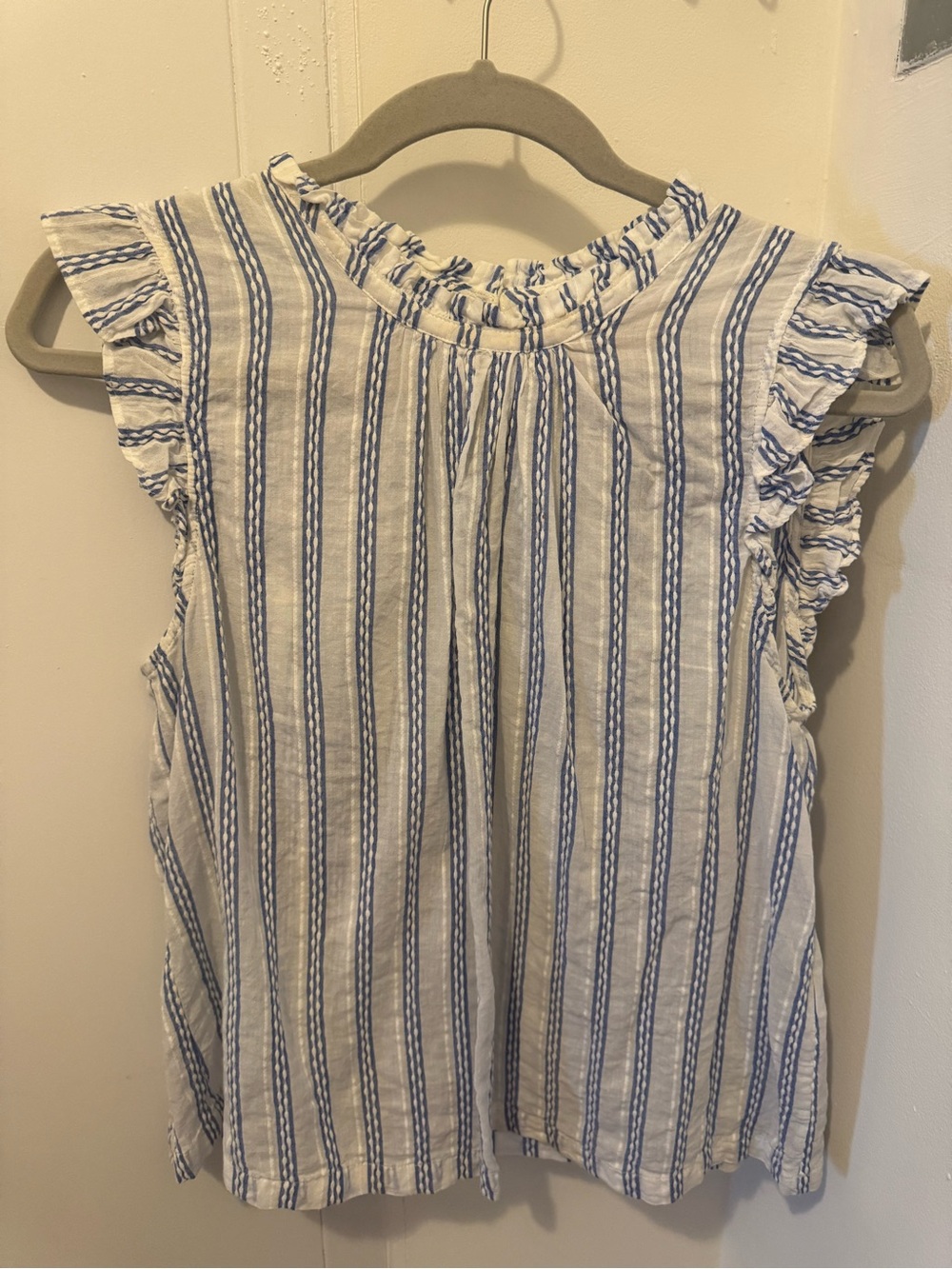 NWOT Anthropologie Isabella Sidair Blue and White Striped Ruffle Sleeve Blouse